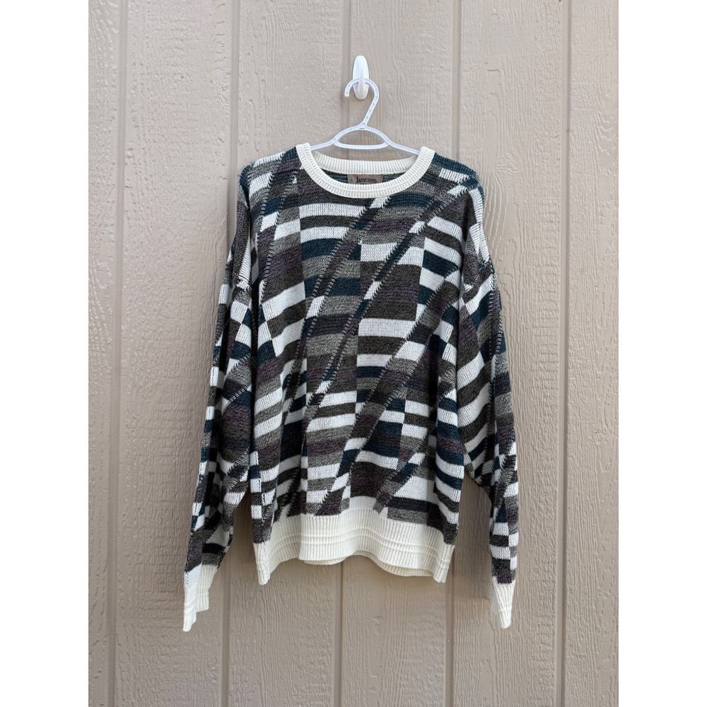 Jantzen Large Sweater Vintage 90s Grandpacore Geometric Knit Made in USA